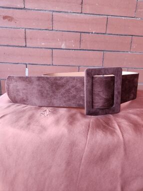 Wide Brown Suede Belt with Covered Buckle